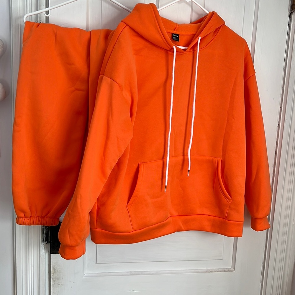Shein Large Orange Matching Set Hoodie + Joggers